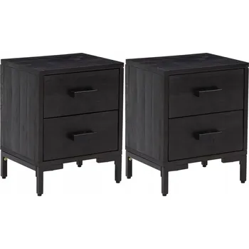 Noční stolek Noční stolek vintage z masivního borovicového dřeva, černý, 36x30x45 cm