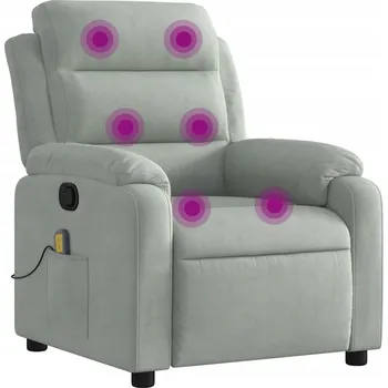 Křeslo Rozkládací Masážní Křeslo s Vibrační Funkcí, Samet, Světle Šedé, 75x92,5x