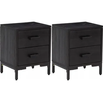 Noční stolek Noční stolek vintage z masivního borovicového dřeva, černý, 36x30x45 cm, 2 zásuvky