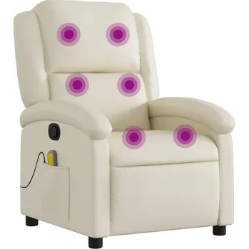 Křeslo Rozkládací Masážní Křeslo s Manuálním Polohováním, Krémová Barva