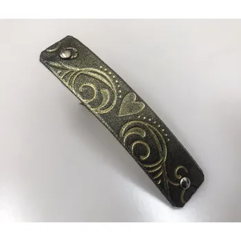 Kožená spona do vlasů - Srdce černozlatá (Kožená spona do vlasů - Srdce černozlatá)