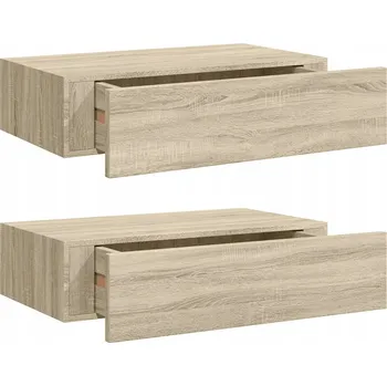 police Závěsná police se zásuvkou, MDF a kov, dubová, 40x23,5x10 cm