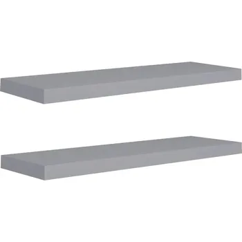 police Sada 2 nástěnných polic z MDF a kovu, šedá, 80x23,5x3,8 cm