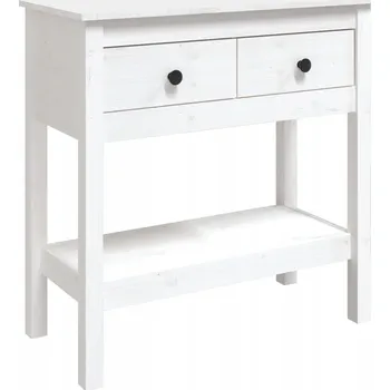 Konferenční stolek Klasický dřevěný konzolový stolek se zásuvkami, bílý, 75x35x75 cm