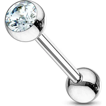 Piercing Atreya Ocelová činka do ucha s kuličkou a zirkonem Barva: Světle modrá, Velikost koncovky: 5 & 6 mm, Délka / Průměr: 16 mm