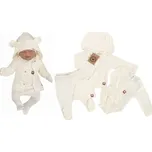 Sada do porodnice 5D, body, polodupačky, kabátek, čepička, rukavičky - ecru, vel. 62; 62 (2-3m)