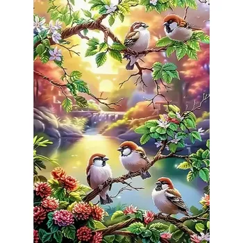 Diamantové malování Diamantové malování/Huacan - Ptáčci na větvičce