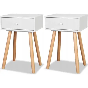 Noční stolek Retro noční stolky z borovicového dřeva a MDF, bílo-hnědé, 40x30x61 cm, 2 kusy