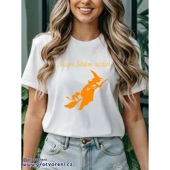 Dámské tričko Trička s potiskem Tričko s potiskem, POZOR, LÉTÁM NÍZKO!, 1 ks zvolte VELIKOST textilu ZDE:: M- velikost typ Beagle