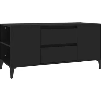 Televizní stolek TV stolek z dřevotřísky s policemi a zásuvkami, černý, 102x44,5x50 cm