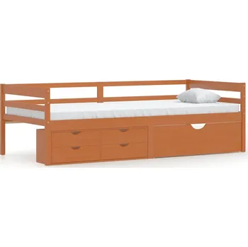 Postel Rám postele z masivního borovicového dřeva, zásuvky, medově hnědá barva, 206 x 96 x 65 cm