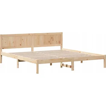 Postel Rám postele s čelem z masivního borovicového dřeva 200x200 cm, hnědá