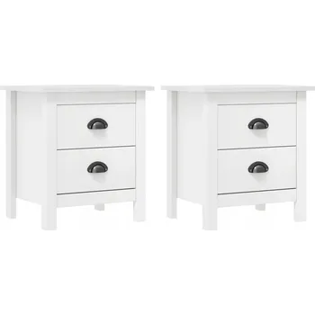 Noční stolek Noční stolek Hill z masivního borovicového dřeva, 2 zásuvky, bílý, 46x35x49,5