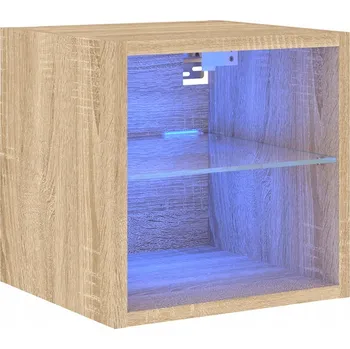 Televizní stolek Závěsná skříňka pod TV s LED RGB osvětlením a skleněnou policí, Dub Sonoma, 30x2