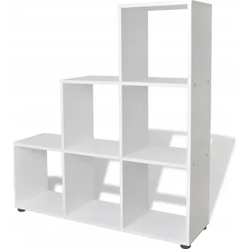 Knihovna Schodovitý regál s 6 otevřenými policemi, bílý, 104x29x107 cm