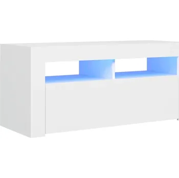 Televizní stolek TV stolek s RGB LED osvětlením, bílý, 90x35x40 cm