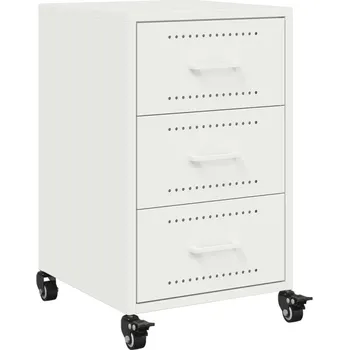 Noční stolek Noční stolek na kolečkách se 3 zásuvkami, ocel válcovaná, bílá, 36x39x59 cm