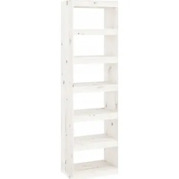 Knihovna Regál z masivního borovicového dřeva, 6 přihrádek, bílý, 60x30x199,5 cm
