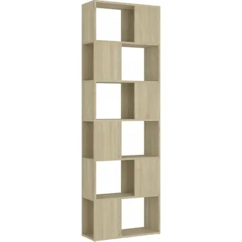 Knihovna Regál, knihovna, dělicí stěna, 6 přihrádek, dub sonoma, 60x24x186 cm