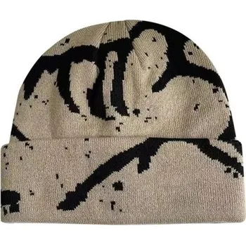 Čepice Zimní pletená čepice s potiskem písmen Akrylová teplá čepice 56–58 cm Módní hip hopová unisex čepice Ležérní sportovní čepice pro muže i ženy béžova
