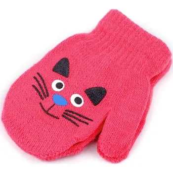 Rukavice Dětské pletené rukavice - 19 pink kočka