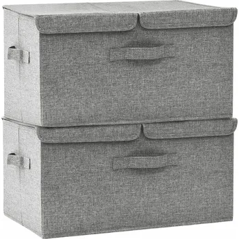Úložný box Skládací úložné boxy, 2 přihrádky, šedé, 50x30x25 cm