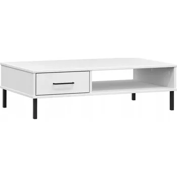 Konferenční stolek Konferenční stolek OSLO se zásuvkou, masivní borovicové dřevo, kov, bílý, 100x55x29