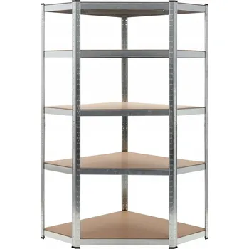 Dílenský regál Rohový regál z pozinkované oceli a dřevotřísky, stříbrný,