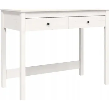 Psací stůl Počítačový stůl z masivního borovicového dřeva, 2 zásuvky, bílá barva, 100x50x78