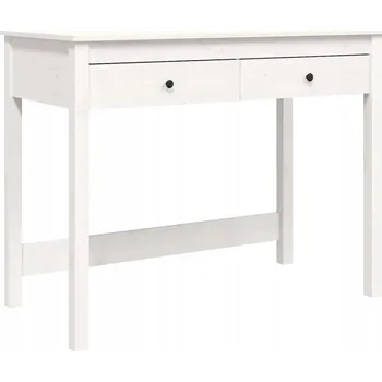 Počítačový stůl z masivního borovicového dřeva, 2 zásuvky, bílá barva, 100x50x78