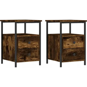 Noční stolek Noční stolek v industriálním stylu, dřevotříska, železo, kouřový dub, 34x35.5 cm