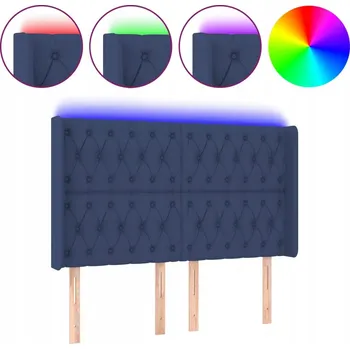 Čelo postele s nastavitelným LED osvětlením, modrá látka, 163x16x118/128 cm