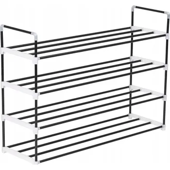 Kovovo-plastový stojan na boty, černý, 91x29x74 cm, 4 police