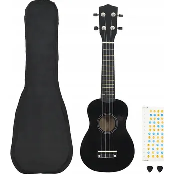 Ukulele Sopránové ukulele s pouzdrem a trsátky, lipové dřevo, černé, 53,5x17,2x