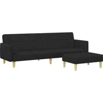 Pohovka Rozkládací pohovka s podnožkou, černá, 220x84,5x69 cm, látka