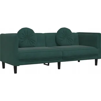 Pohovka Třímístná pohovka ze sametu, tmavě zelená, 193,5 x 77 x 70 cm, s polštáři