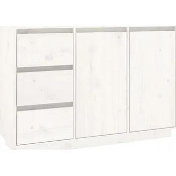 Komoda Dřevěná borovicová skříňka, 2 dvířka, 3 zásuvky, bílá, 111x34x75 cm