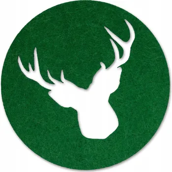 Zelená kulatá podložka pod hrnek z plst s motivem sob, průměr 10 cm, 1 Ks. Vánoční dekorace.