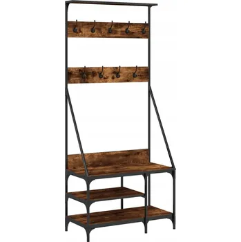 Věšák Volně stojící věšák na oblečení s policemi, kouřový dub, 80x40x184 cm