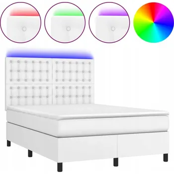 Postel Kontinentální postel s matrací a LED diodami, 203 x 144 x 118/128 cm, bílá