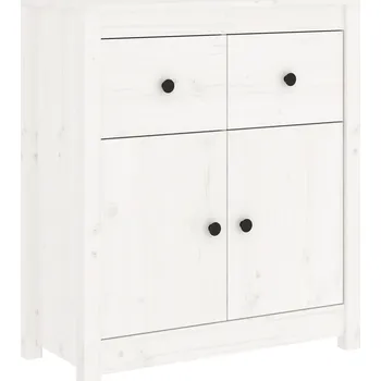 Komoda Dřevěná Boční Skříňka z Masivního Borovicového Dřeva, Bílá 70x35x80 cm