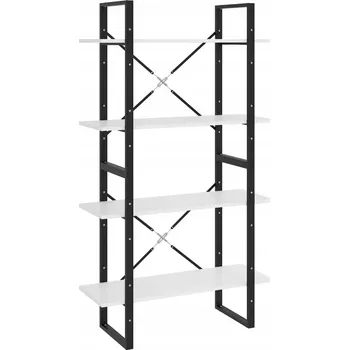 Knihovna Industriální regál se 4 policemi, bílý, dřevotříska a kov, 80x30 cm