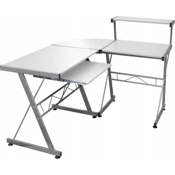 Psací stůl Rohový psací stůl s výsuvnou deskou na klávesnici, bílý, 132x112x99 cm