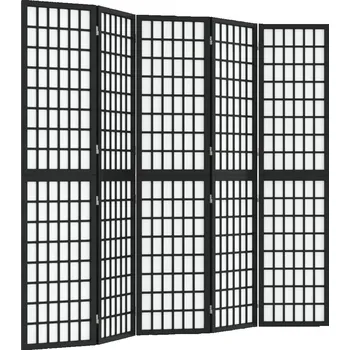 Paraván Skládací paraván shoji z masivního jedlového dřeva, černý, 200 x 170 cm