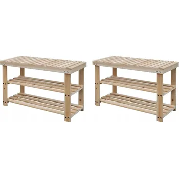 Botník Dřevěná polička na boty 2-v-1 s lavicí, hnědá, 70x29x45 cm, 60 kg