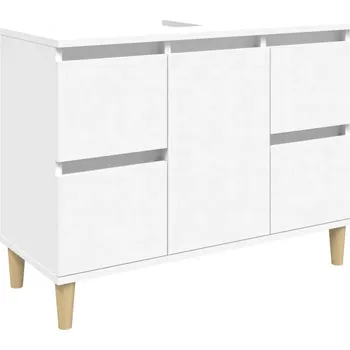 Koupelnový nábytek Skříňka pod umyvadlo z eukalyptového dřeva, 4 zásuvky, bílá, 80x33x60 cm