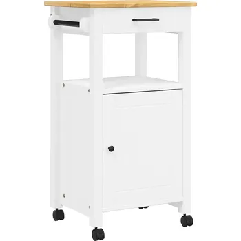 Servírovací stolek Kuchyňský vozík MONZA z borovicového dřeva, bílá/medová, 48x40x90 cm