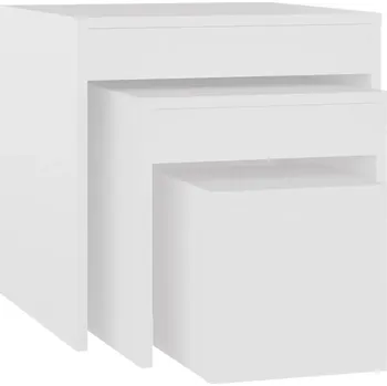 Konferenční stolek Sada 3 Bílých Zasouvacích Stolků, 45x45x45 cm, 35x35x35 cm, 24x24x24 cm