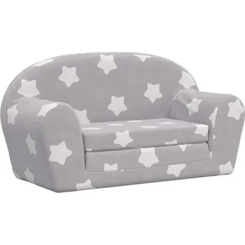 Pohovka Rozkládací dětská pohovka 2v1 plyšová, světle šedá s hvězdičkami, 84x(34-90 cm)