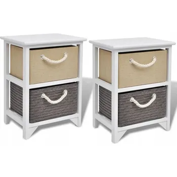 Noční stolek Dřevěné noční stolky se zásuvkami a provázkovými úchyty 35x27x48 cm